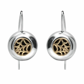 Sterling Silver 9ct Yellow Gold Whitby Jet Spider Web Hook Earrings