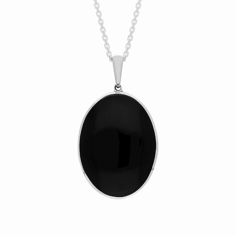 Sterling Silver 9ct Yellow Gold Whitby Jet Whitby Lighthouse and Bat Oval Necklace
