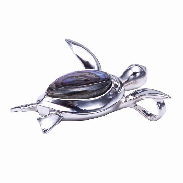 Sterling Silver Abalone Inlaid Honu (Hawaiian Turtle) Pendant (Chain Sold Separately)