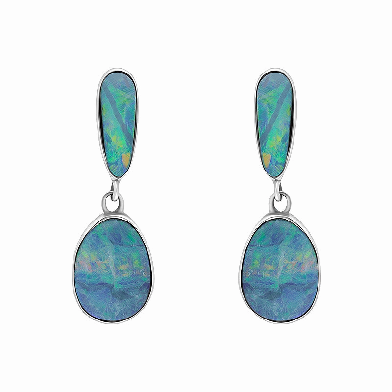 Sterling Silver Abstract Opal Doublet Drop Earrings D