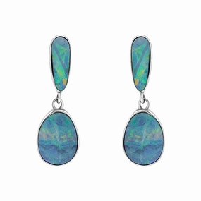 Sterling Silver Abstract Opal Doublet Drop Earrings D