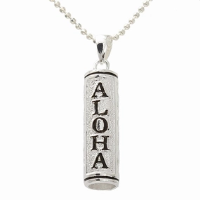 Sterling Silver ALOHA Black Enamel Tube Pendant (Chain Sold Separately)