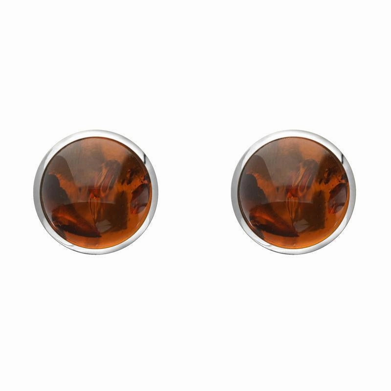 Sterling Silver Amber 6mm Classic Medium Round Stud Earrings
