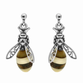 Sterling Silver Amber Bee Stud Earrings