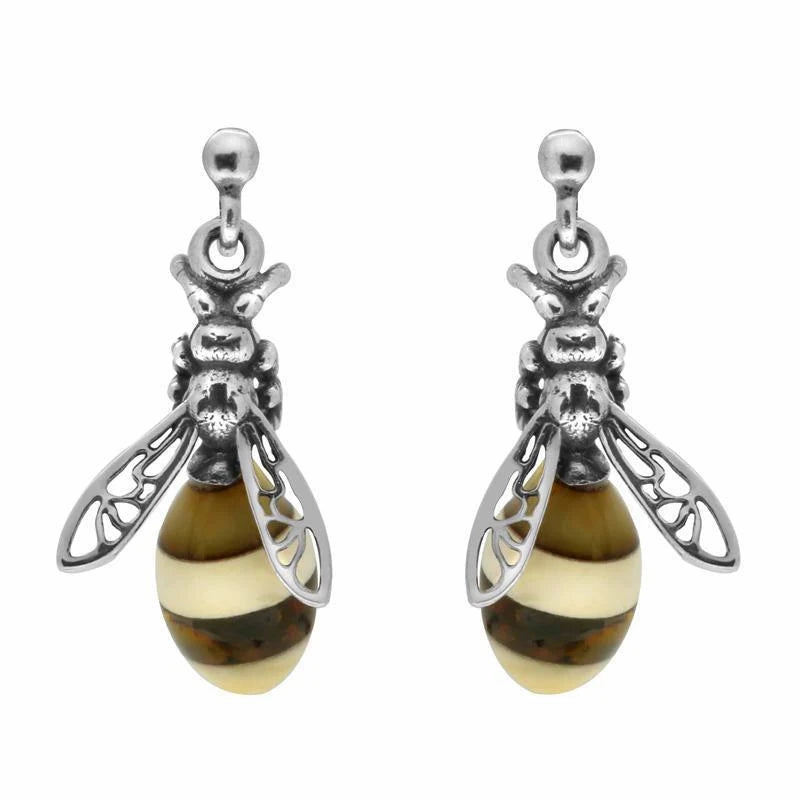 Sterling Silver Amber Bee Stud Earrings
