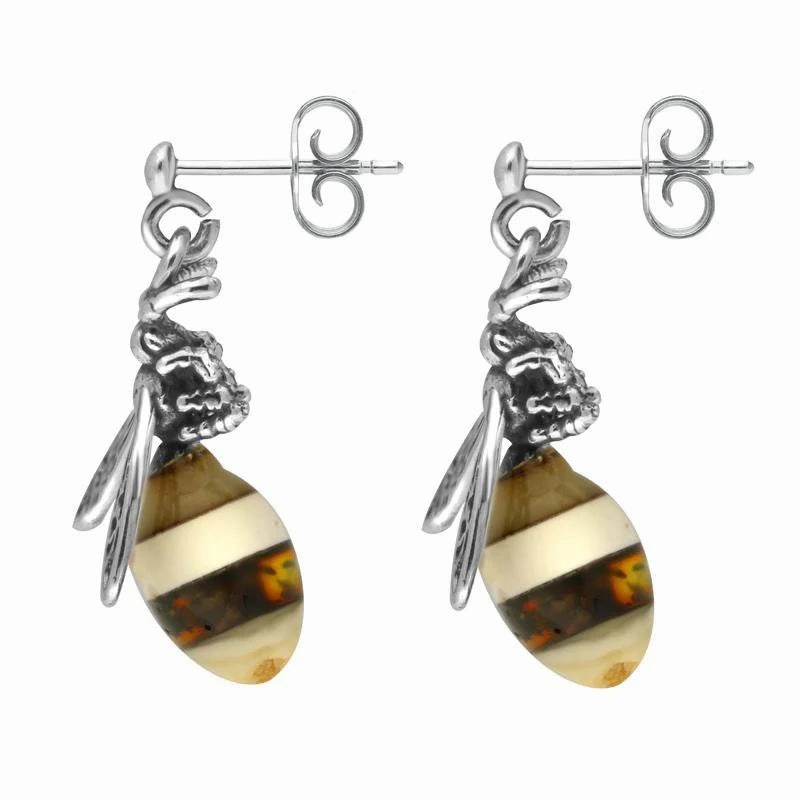 Sterling Silver Amber Bee Stud Earrings