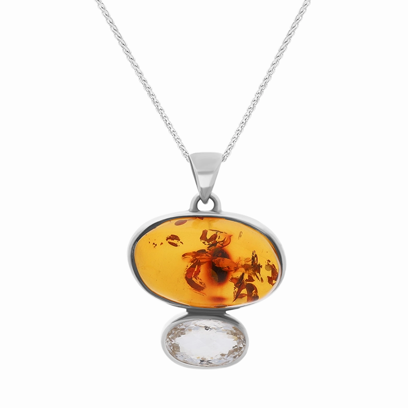 Sterling Silver Amber Blue Quartz Necklace D