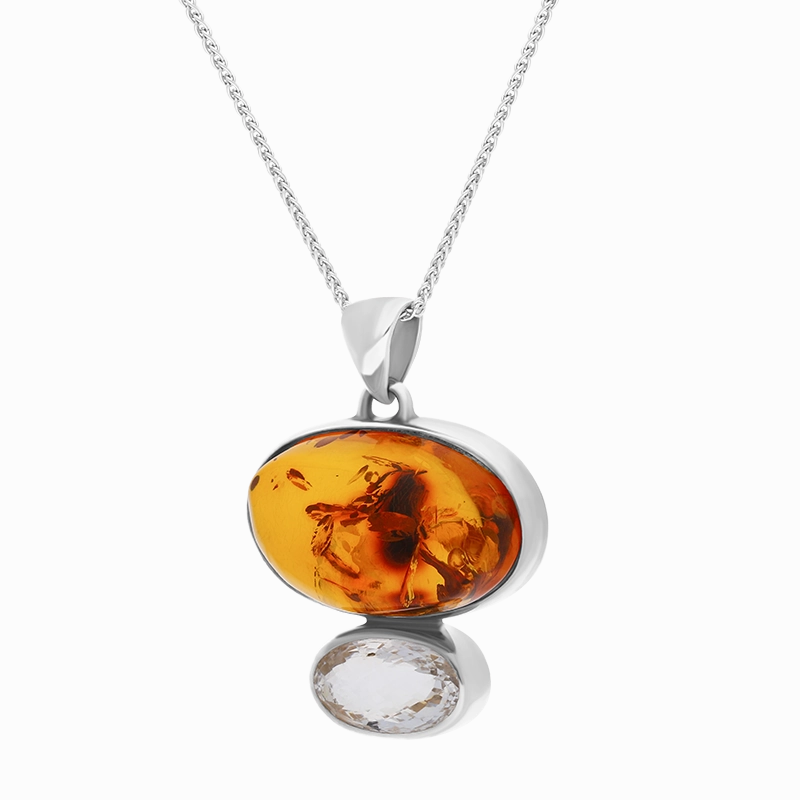 Sterling Silver Amber Blue Quartz Necklace D