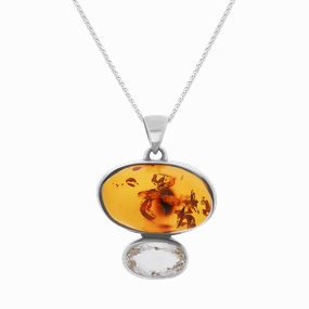 Sterling Silver Amber Blue Quartz Necklace D