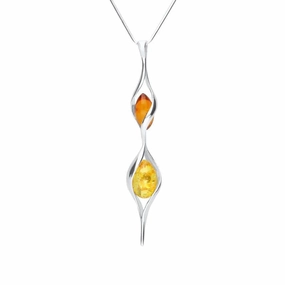 Sterling Silver Amber Double Graduated Twist Bead Necklace