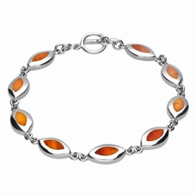 Sterling Silver Amber Framed Nine Stone Marquise Bracelet