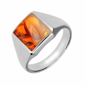 Sterling Silver Amber Oblong Signet Ring