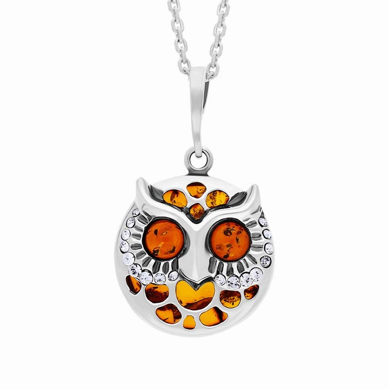 Sterling Silver Amber Owl Necklace