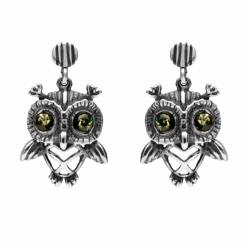 Sterling Silver Amber Owl Stud Earrings