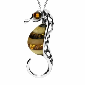 Sterling Silver Amber Seahorse Necklace