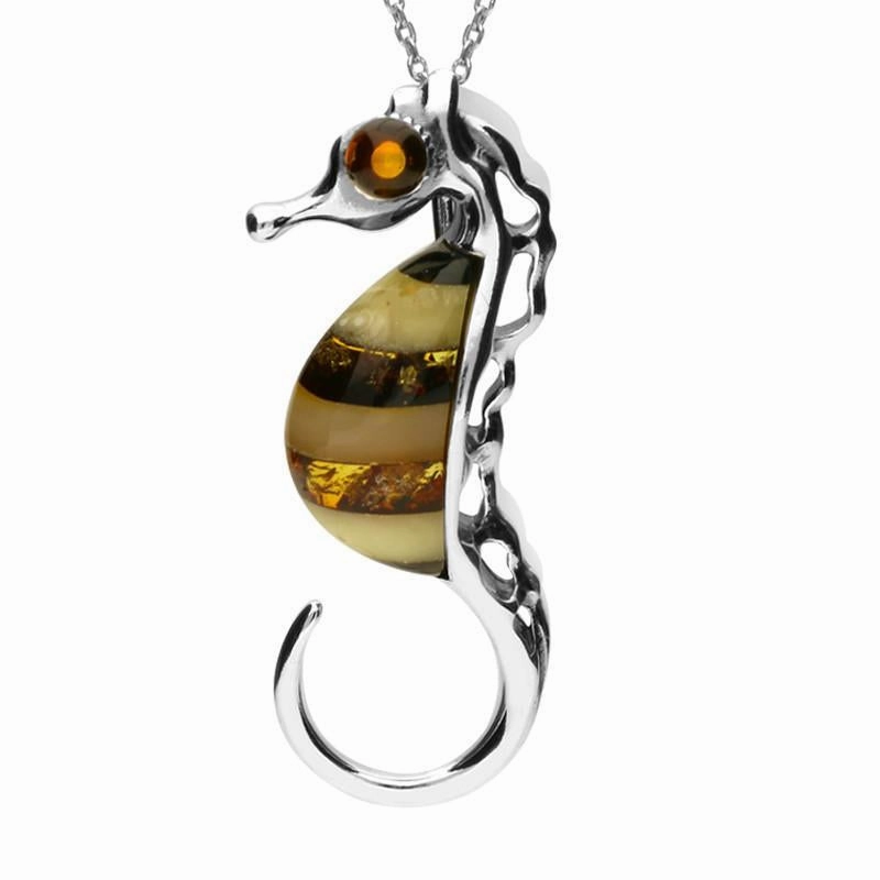 Sterling Silver Amber Seahorse Necklace