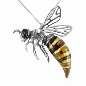 Sterling Silver Amber Small Bee Necklace