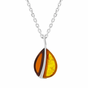 Sterling Silver Amber Split Leaf Pendant Necklace