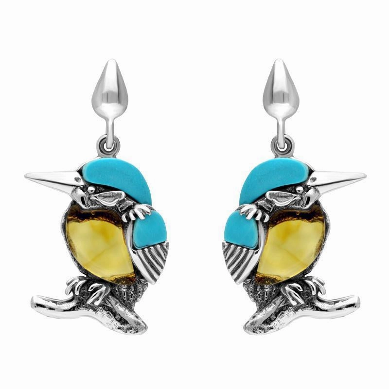 Sterling Silver Amber Turquoise Medium Kingfisher Three Piece Set