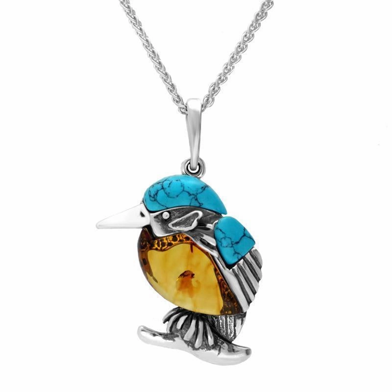 Sterling Silver Amber Turquoise Medium Kingfisher Three Piece Set