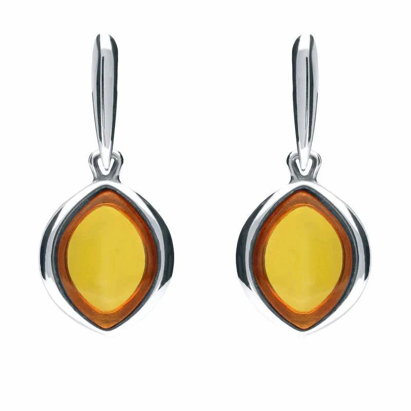 Sterling Silver Amber Wide Marquise Drop Earrings