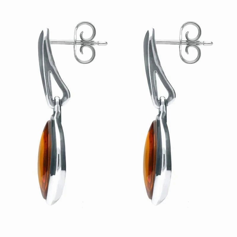 Sterling Silver Amber Wide Marquise Drop Earrings
