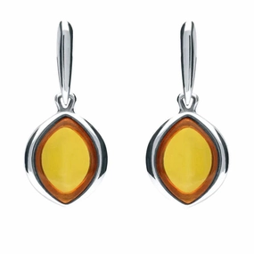 Sterling Silver Amber Wide Marquise Drop Earrings