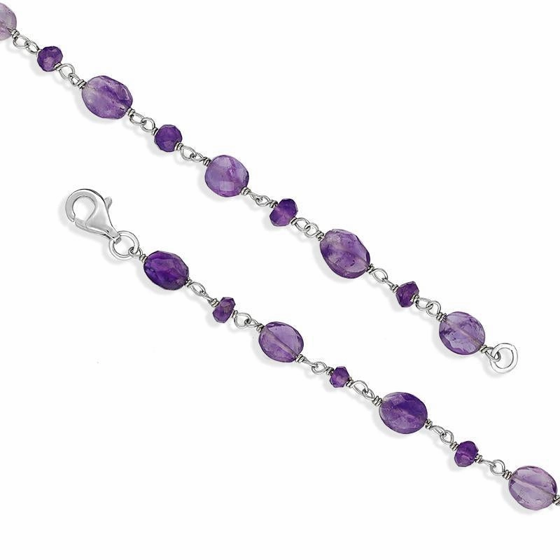 Sterling Silver Amethyst Bead Chain Link Necklace