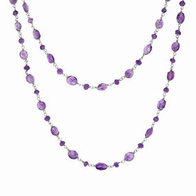 Sterling Silver Amethyst Bead Chain Link Necklace