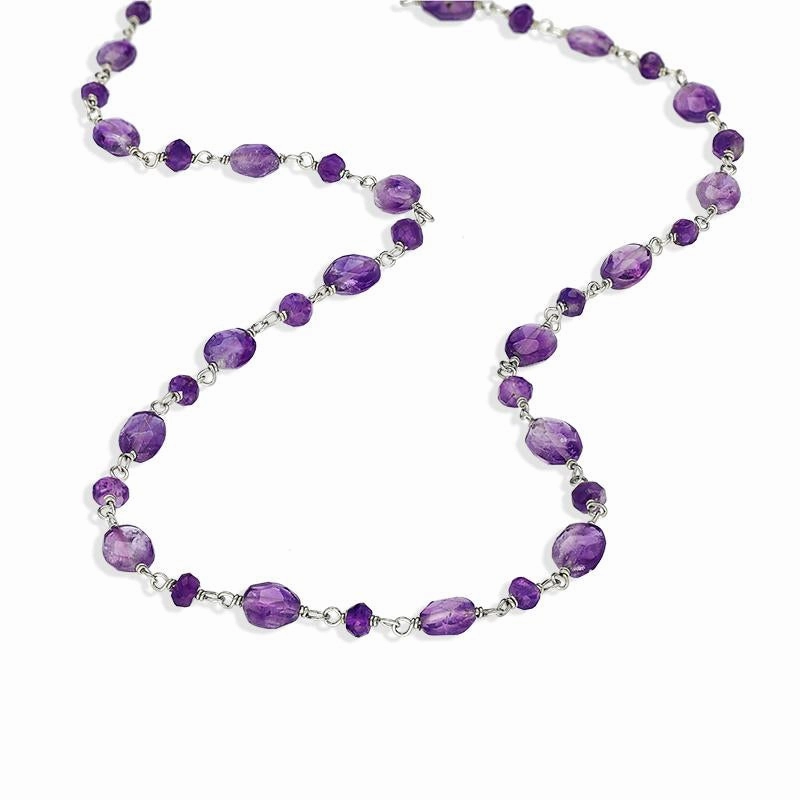 Sterling Silver Amethyst Bead Chain Link Necklace