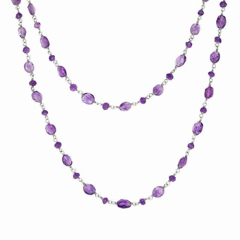Sterling Silver Amethyst Bead Chain Link Necklace