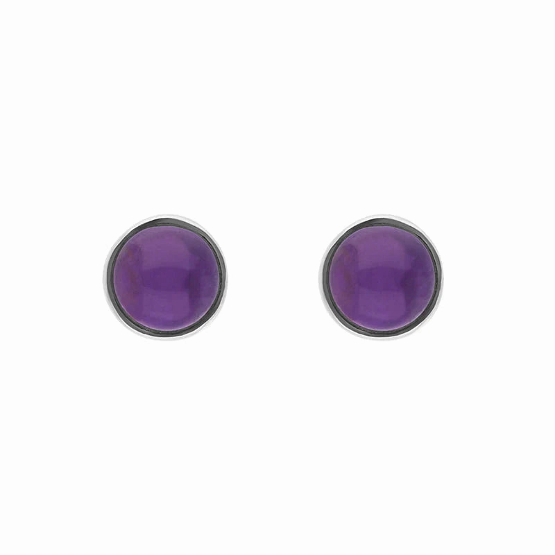 Sterling Silver Amethyst Round Stud Earrings