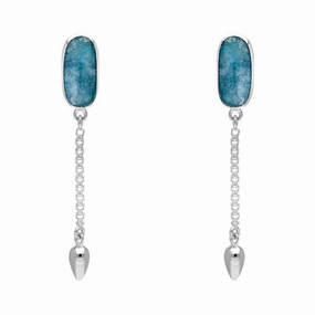 Sterling Silver Aquamarine Lineaire Medium Drop Stud Earrings