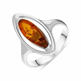 Sterling Silver Baltic Amber Open Marquise Ring