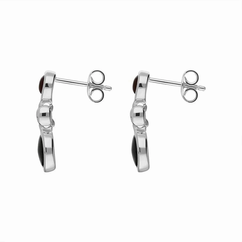 Sterling Silver Baltic Amber Whitby Jet Graduated Drop Earrings