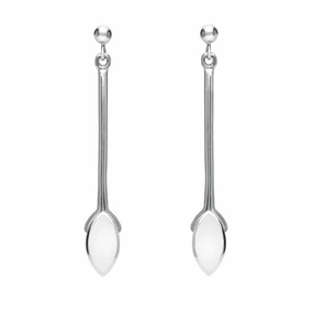 Sterling Silver Bauxite Long Marquise Oval Drop Earrings