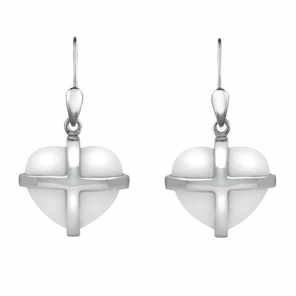 Sterling Silver Bauxite Medium Cross Heart Drop Earrings