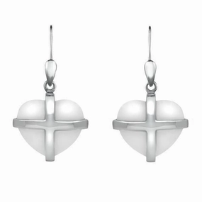 Sterling Silver Bauxite Medium Cross Heart Drop Earrings