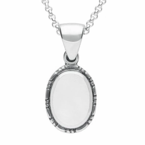 Sterling Silver Bauxite Oval Rope Edge Drop Necklace