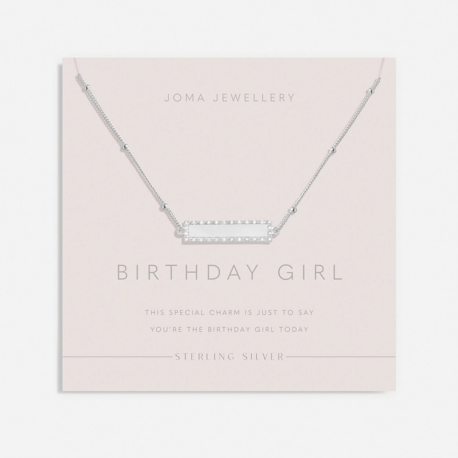 Sterling Silver Birthday Girl Pave Bar Necklace JJS0058