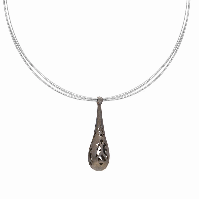 Sterling Silver Black Rhodium Cut Out Dropper Necklace D