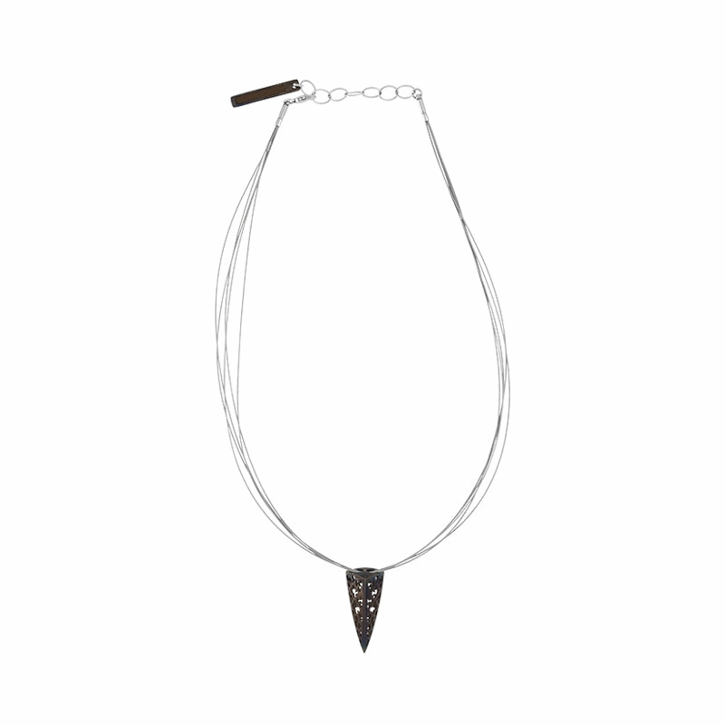 Sterling Silver Black Rhodium Cut Out Triangle Necklace D
