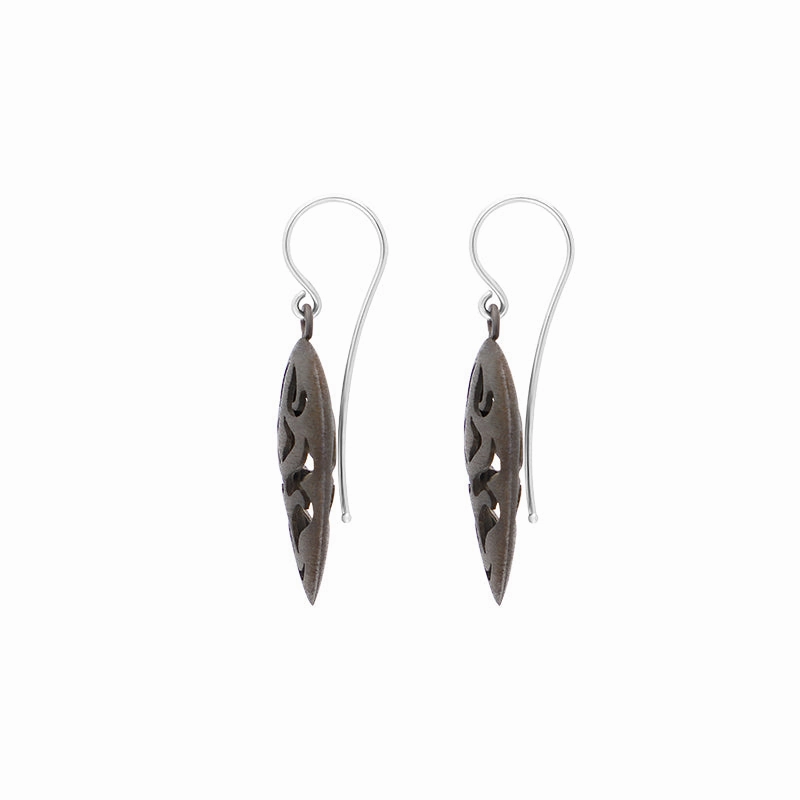 Sterling Silver Black Rhodium Leaf Cut Out Drop Earrings D