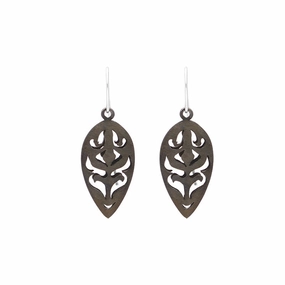 Sterling Silver Black Rhodium Leaf Cut Out Drop Earrings D