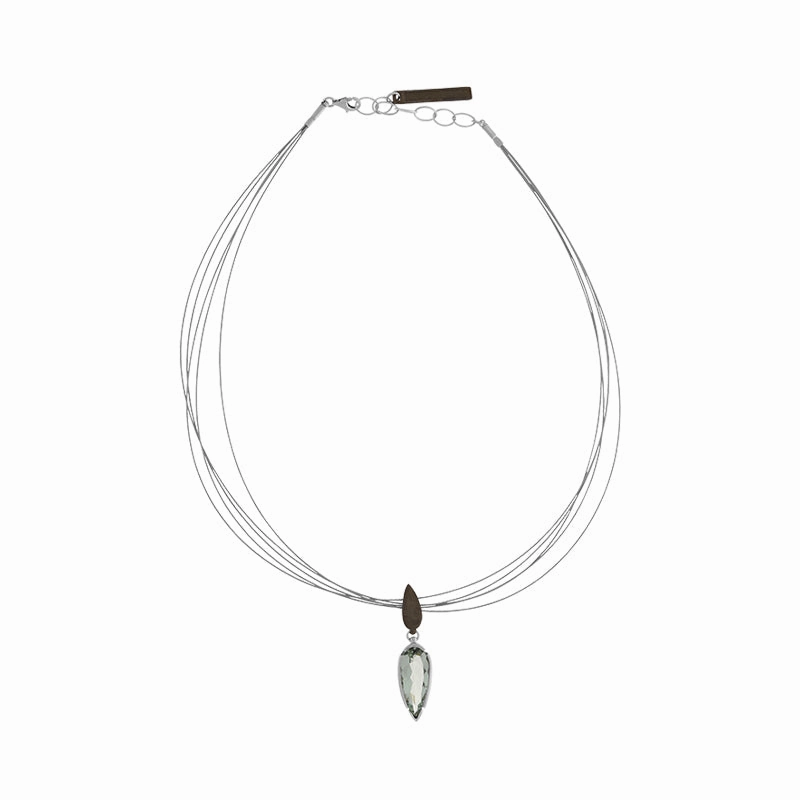 Sterling Silver Black Rhodium Mint Quartz Dropper Necklace D