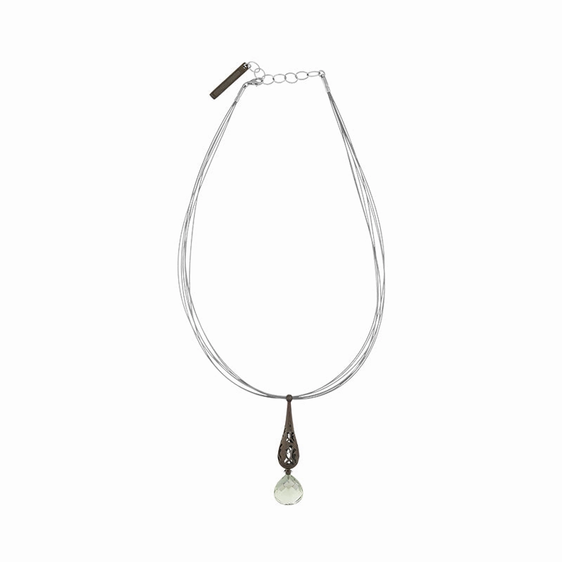Sterling Silver Black Rhodium Mint Quartz Dropper Necklace D