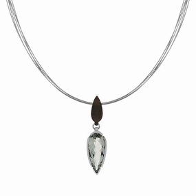 Sterling Silver Black Rhodium Mint Quartz Dropper Necklace D