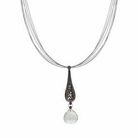 Sterling Silver Black Rhodium Mint Quartz Dropper Necklace D