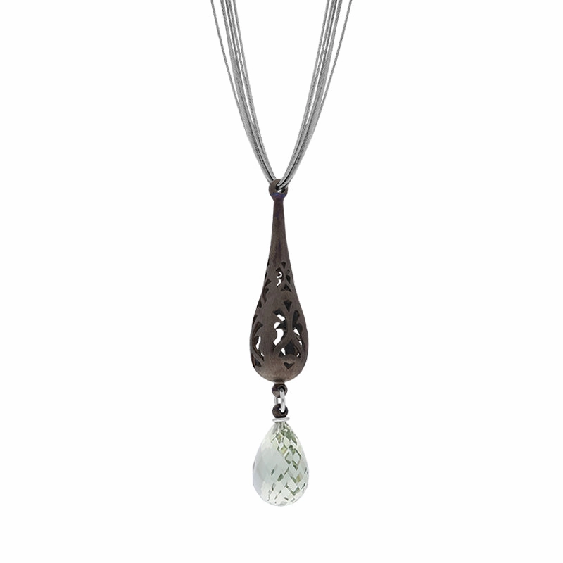 Sterling Silver Black Rhodium Mint Quartz Dropper Necklace D