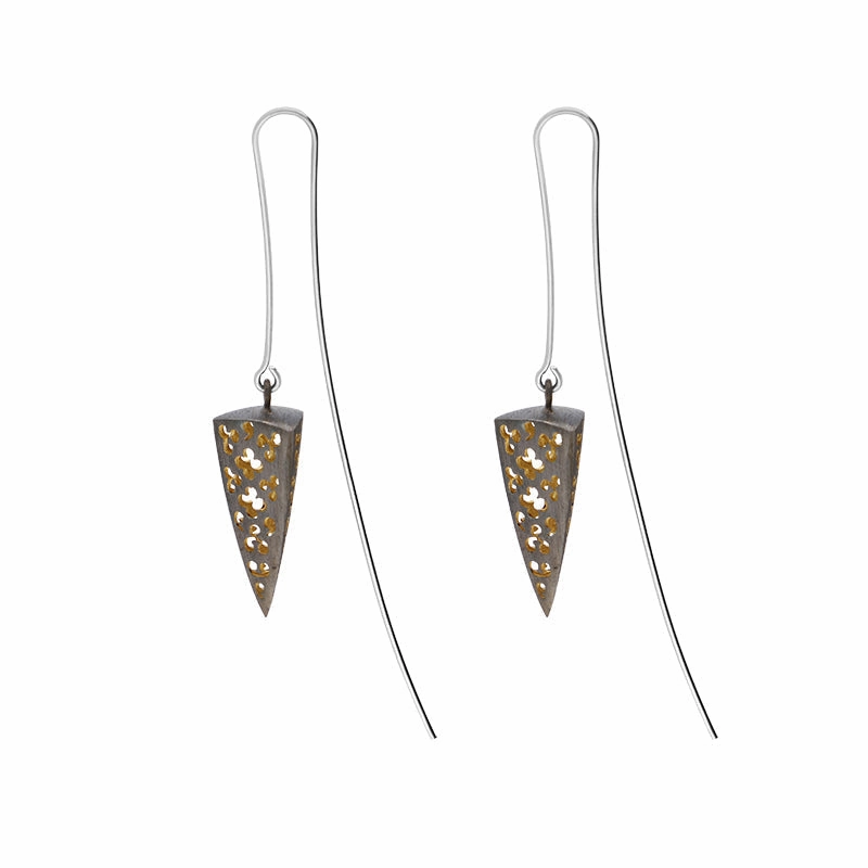 Sterling Silver Black Rhodium Triangular Cut Out Drop Earrings D